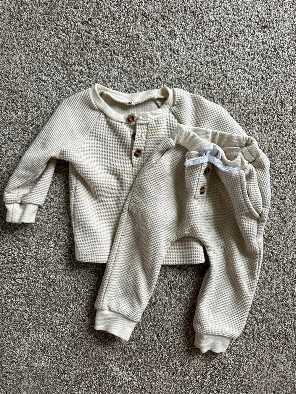 Kids Cream Waffle Knit Jogger Set